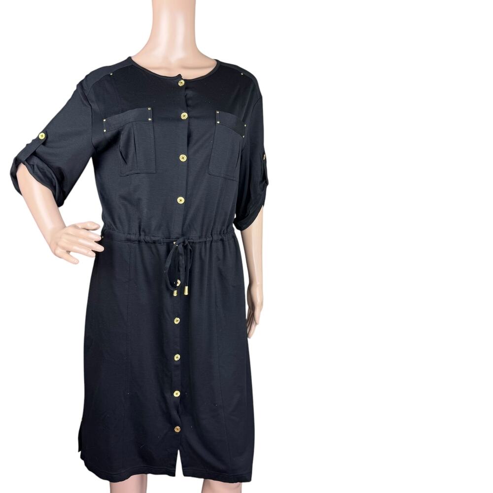 ST JOHN SPA Spring 2010 Black Viscose Drawstring Blouson Shirt Dress Petite P